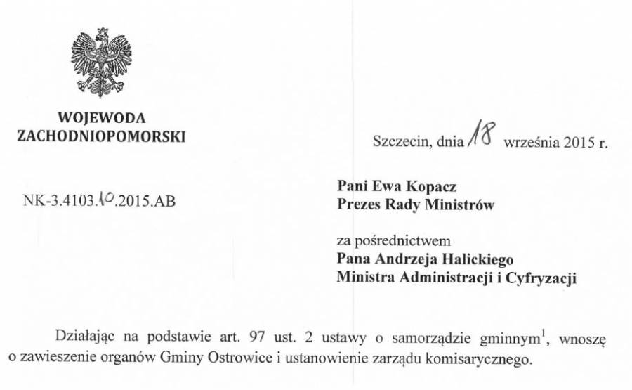 Likwidacja Ostrowic - publikujemy wniosek wojewody do premier Ewy Kopacz