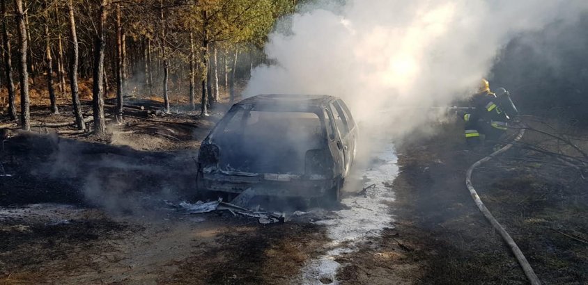 W lesie palił się samochód. Przyczyny pożaru ustala Policja