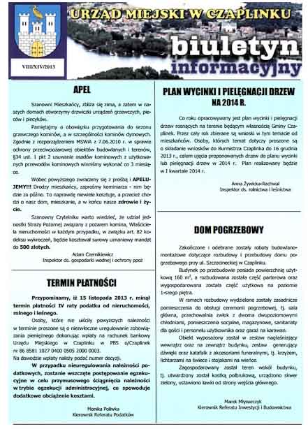 Biuletyn Informacyjny - publikacja samorządowa Czaplinka VIII/XIV/2013