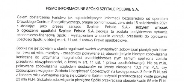 Wyjaśnienia Szpitali Polskich w sprawie wniosku o likwidację