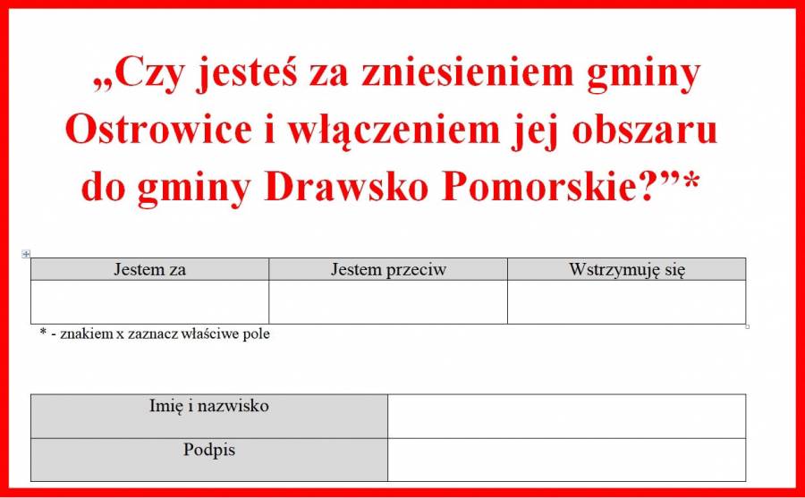 Głosowanie: Czy jesteś za zniesieniem gminy Ostrowice i włączeniem jej obszaru do gminy Drawsko Pomorskie